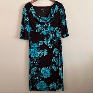 Connected Apparel Drapey Cowl Neckline Faux Wrap Ruched Waist Short Sleeve Dress